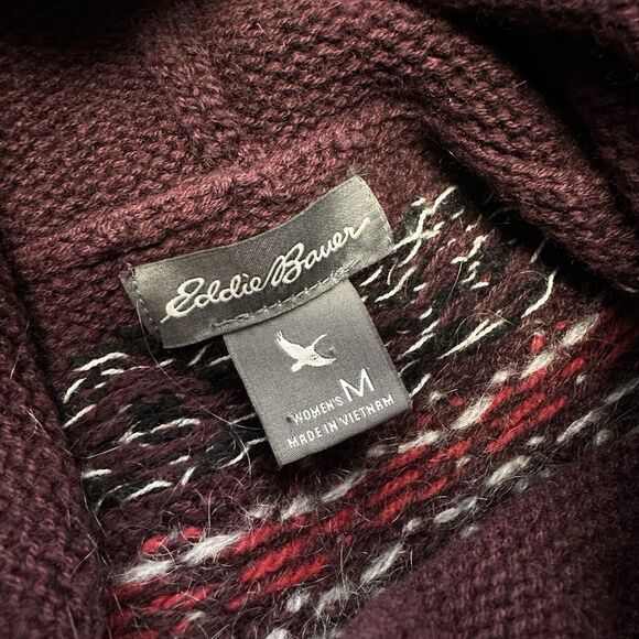 Eddie Bauer Red Wool Mohair Blend Fair Isle Holiday‎ Sweater Nordic Knit Size M - Picture 9 of 11